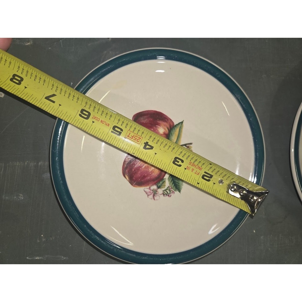 Casuals by China Pearl Apple Orchard Salad Dessert Plates Set of 10 Green Rim - Picture 2 of 3